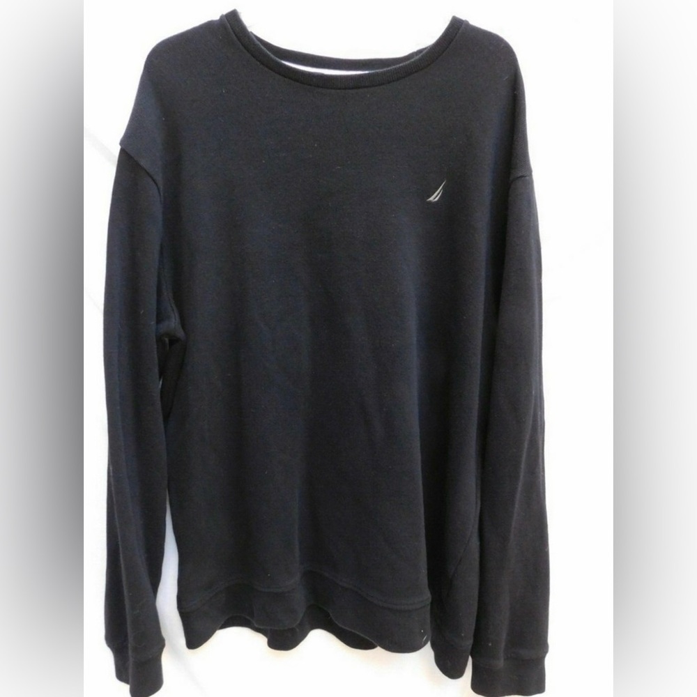 Nautica Black Men's Crewneck, Long Sleeve Tee with Embroidered Logo Size XXL